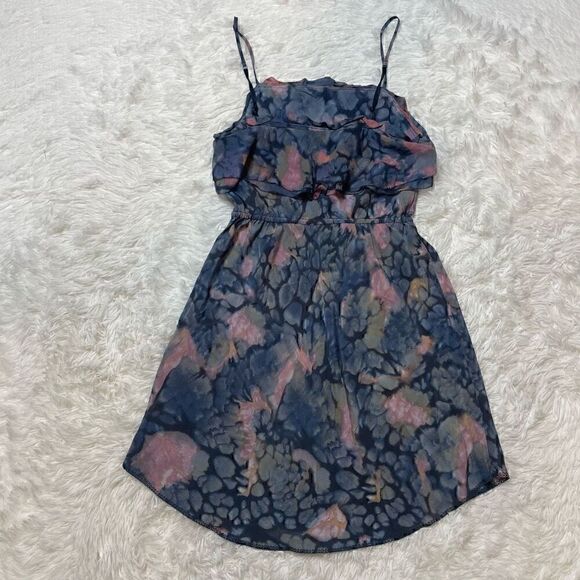 Aritzia Wilfred Free Silk Dress Blue Floral Spagetti Strap Ruffle Mini Summer Si - Picture 11 of 12